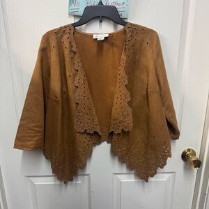Brown Laser-Cut Cape Jacket